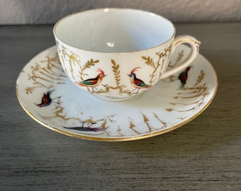 Early 1800s Antique Italian Ginori Doccia Handpainted Porcelain Teacup and Saucer