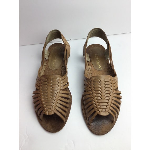 Vintage 80s Leather Slip-on Woven Huarache Sandal… - image 2