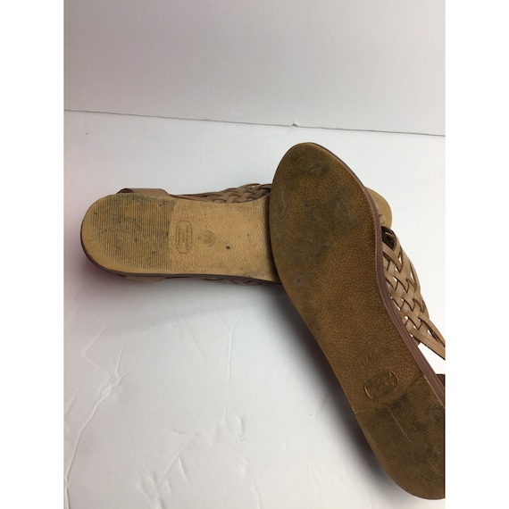 Vintage 80s Leather Slip-on Woven Huarache Sandal… - image 7
