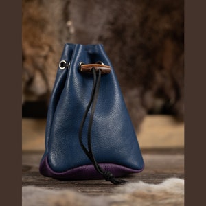 Leather Drawstring Pouch - Blue & Purple