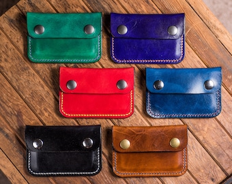 Cartera de tarjeta de cuero hecha a mano