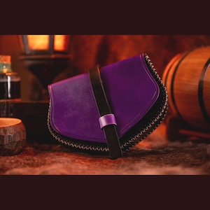 Leather Belt Pouch - Purple & Black