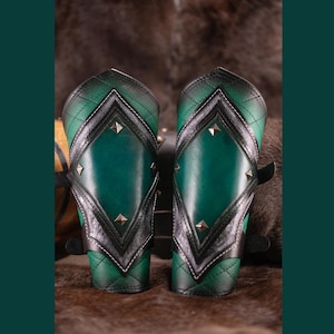 Leather Handmade Bracers - Green/Black