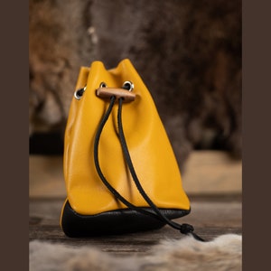 Leather Drawstring Pouch - Yellow & Black