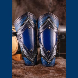 Leather Handmade Bracers - Blue/Black
