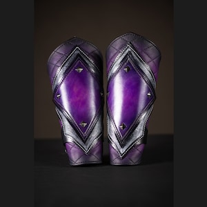Leather Handmade Bracers - Purple/Black