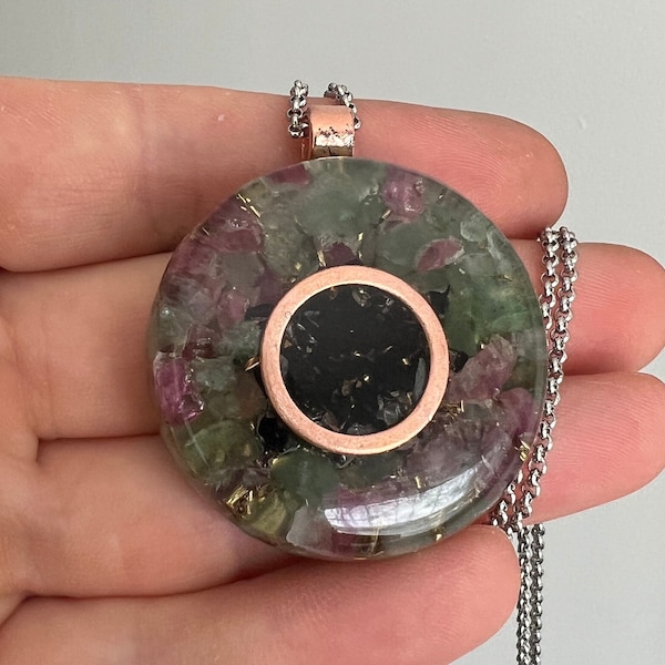 Orgonite® pendant orgone talisman Pink Tourmaline,Aventurine crystals reiki healing gifts yoga,meditation