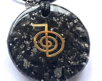 Large Orgonite® pendant orgone talisman Black Tourmaline crystals reiki Cho Ku Rei yoga,meditation