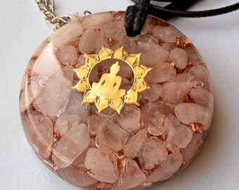 Large Orgonite® pendant orgone talisman Rose Quartz crystals reiki,balance and protection
