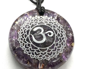 Large Orgonite® Chakra pendant orgone talisman Amethyst crystals reiki, yoga,meditation,harmony & balance