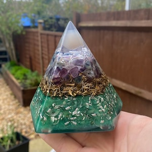 Orgonite® Pyramid,Orgone Energy Pyramid,Opalite,Fluorite healing Crystal,Energy healing,Reiki healing gift,meditation,sleep better