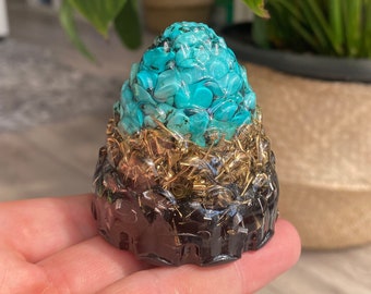 Orgonite® Cone,Tower Buster,Orgon Energie Türkis,Klare Quarzkristalle,Reiki Heilung Geschenke,Energy Buster,Stress Relief Geschenk