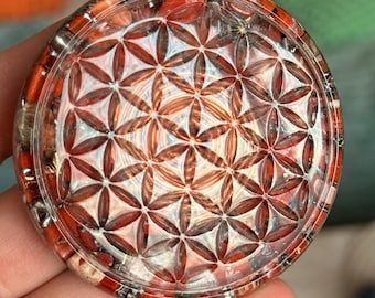 Orgonite® Flower Of Life orgone Clear Quartz ,Red Jasper crystals orgone energy,tower buster,reiki healing chakra,stress relief gift
