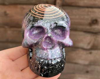 Orgonite® Skull,Schungit® Skull,Schungit,Amethyst Kristalle,Energetischer Energie Buster,Schungit ®,Energy Heilstein,Besser schlafen,Meditation,Erdung