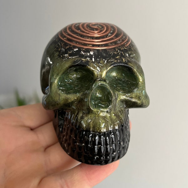 Orgonite® Skull,Orgone energy harmonizer,Shungite,Amethyst Crystals Energy buster,energy healing,sleep better,meditation,grounding