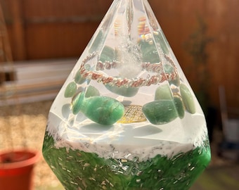 Orgonite® DODECAHEDRON PYRAMID, Orgone Energy Pyramid,Aventurine crystal,Energy strengthens,Double Tensor ring,meditation,harmony