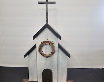 Handmade Wooden Farmhouse Church – Rustic Shelf Sitter, Table Decor, Country Home Accent