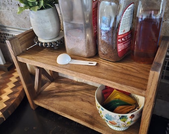 Rustic Two-Tier Wooden Countertop Shelf – Handmade Ash Coffee Bar Organizer