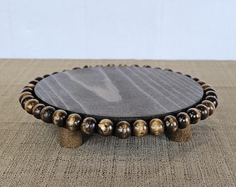 Country Chic Candle Stand - Handcrafted Wood Bead Display