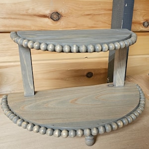 Farmhouse Style Double Riser Stand, Wooden Half Moon Tiered Tray - Handcrafted Display