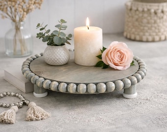 Farmhouse Wood Bead Riser – Rustic Candle Stand & Country Chic Display