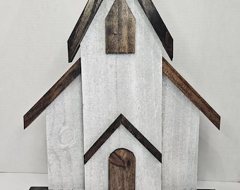 Handcrafted Wooden Church Model: Rustic Home Decor