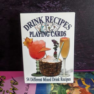 Jeu de cartes à jouer vintage recettes de boissons 54 illustrées INUTILISÉES Cocktail dîner boissons fête jeu anniversaire pères saint valentin cadeau lui elle