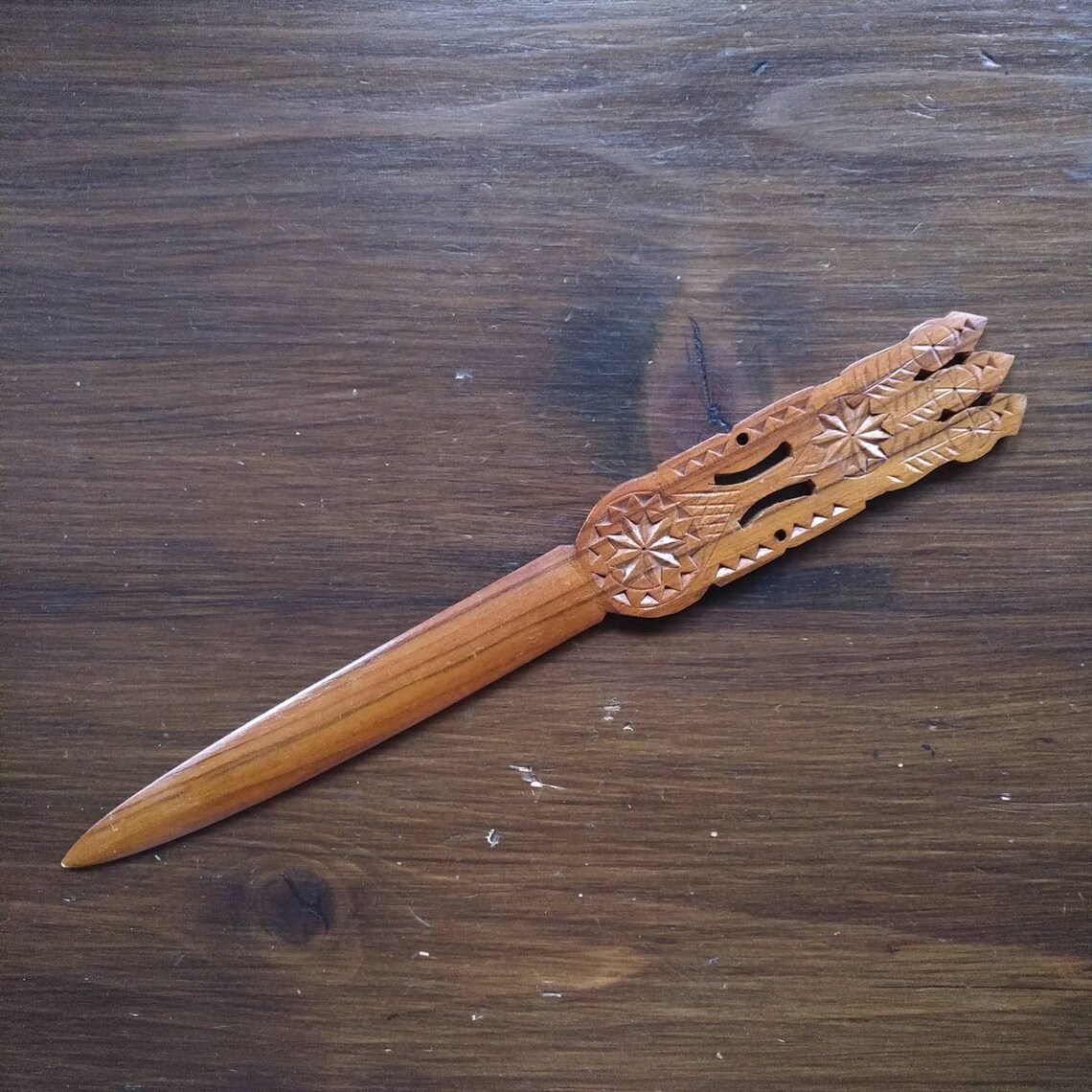 Vintage carved wood letter opener decorative letter opener Etsy