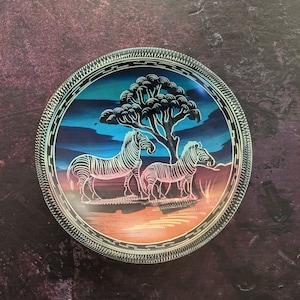 Vintage African Safari soapstone bowl with wild zebra pattern