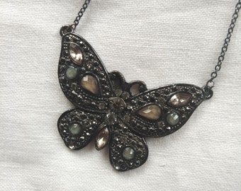 Vintage Metal Butterfly Necklace, Mothers Day Gift Idea, Something Old Wedding necklace, Gothic Dark bold necklace