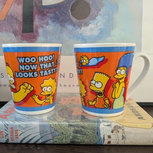 Seltene Vintage 2005 Homer Bart Marge Simpson Woo Hoo das ist lecker Tasse Fox Studios Kinder-Karikatur-TV-Serie Charakter