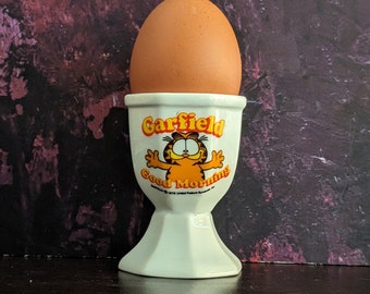 Portavasos de huevo de cerámica Garfield vintage, portavasos de huevo de desayuno para niños de novedad retro