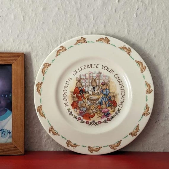 Vintage Bunnykins Christening Plate by Royal Doulton Bone China 1984