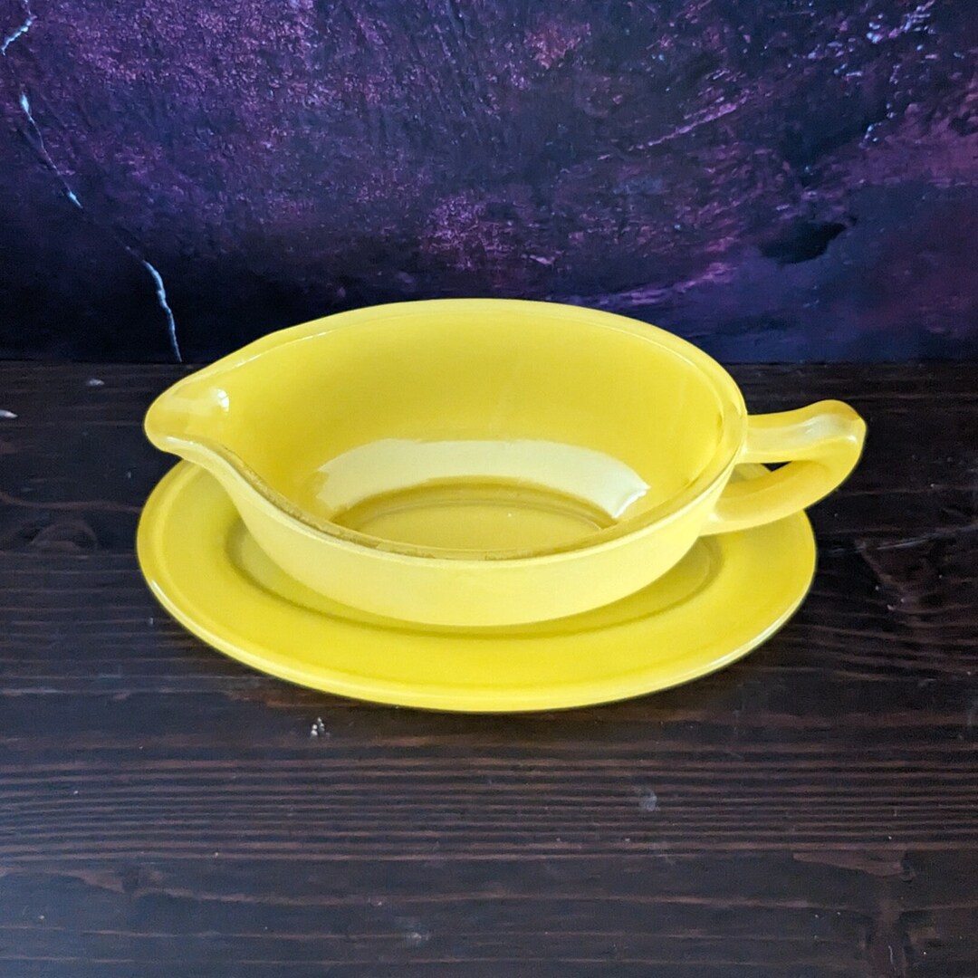 Yellow Glass Gravy Boat & Saucer by JAJ Pyrex Vintage Etsy