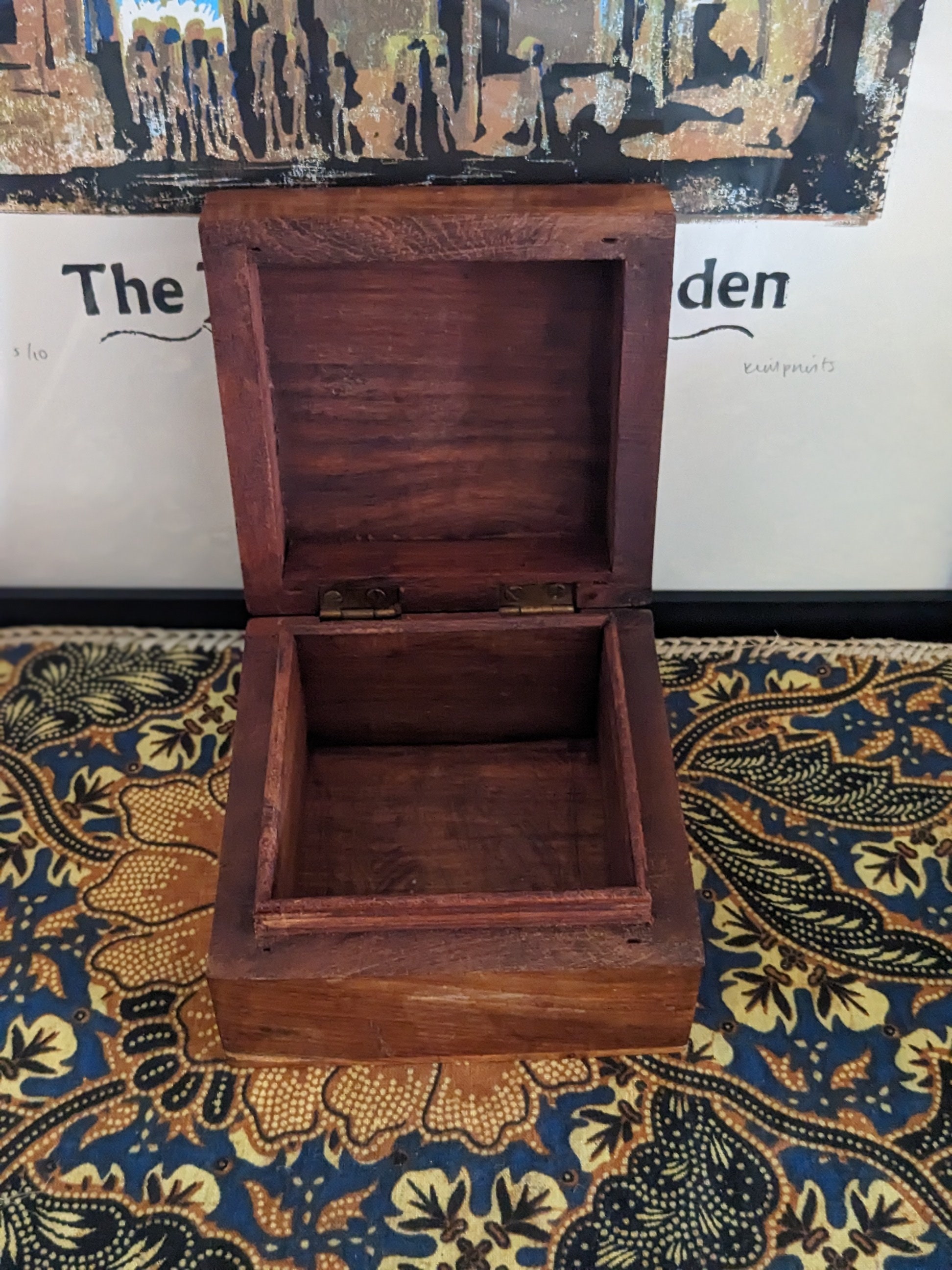 Vintage Brown Wood Storage Box With Hinged Lid Handcarved Etsy