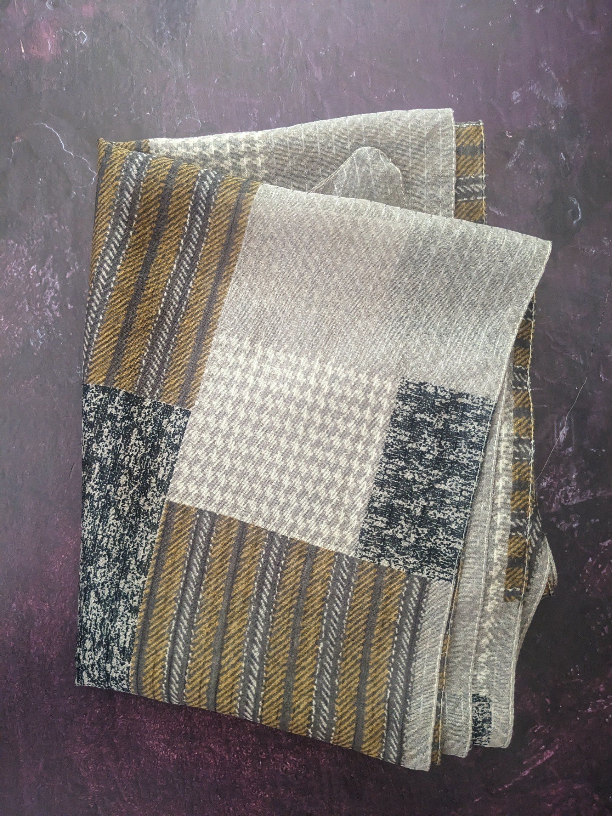Vintage Geometric Block Pattern Scarf, Vintage Long Rectangular Boho ...