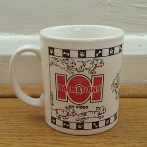 Vintage 90s 101 Dalmations on Video Mug Walt Disney Classics by Staffordshire Tableware, Secret Santa Stocking Filler Stuffer Kid Christmas