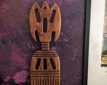 Vintage Handcarved African Wooden Afro Pick: Tribal Hair Comb Decor