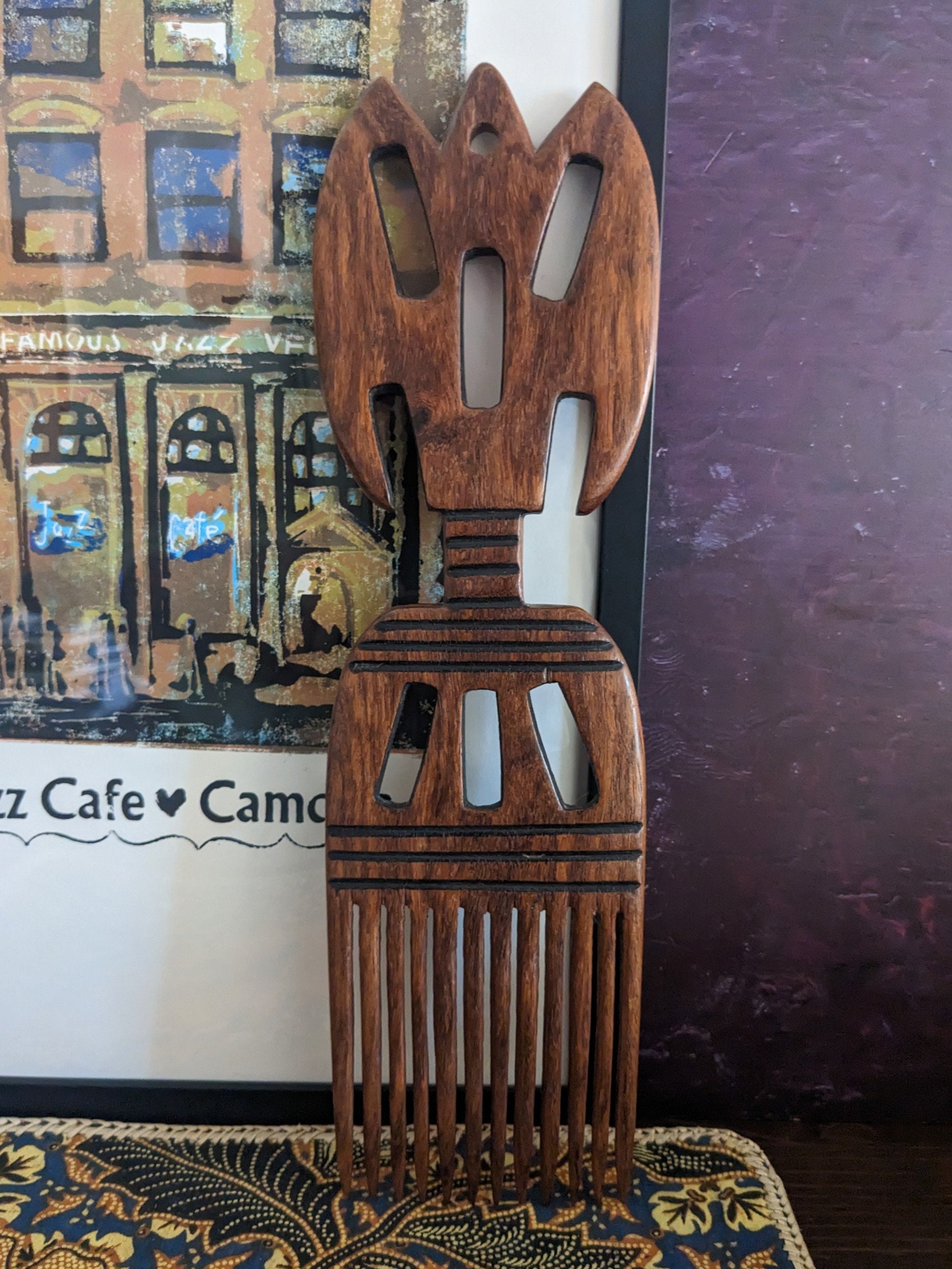 Vintage Hand-Carved Hardwood Hair Comb Boho Afro Pick File:African Ebony hand carved comb set.jpg - Wikimedia Commons main image 3