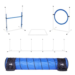 Better Sporting Dogs Agility Set | 5Pc Agility Kit | Bar Jump w/Cup Strips | Breakaway Tire Jump | Weave Poles | 10’ Tunnel | Pause Box