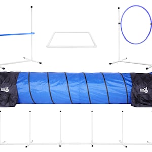 Better Sporting Dogs Agility Set for Dogs | 5 Piece Agility Kit | Bar Jump | Tire Jump | Weave Poles | Tunnel & Sandbags | Pause Box