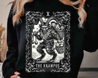 The Krampus Tarot Card Goth  Sweatshirt,Scary Horror Shirt,Dark Humor Gothic Holiday Monster Shirt