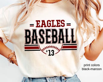 Comfort Colors© Custom Baseball Number and Name Tshirt, Personalized Mascot Team Shirt, Baseball Mom Game Day Tee, School Spirit Jersey