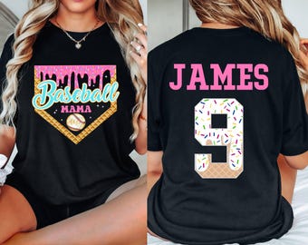 Custom Baseball Drip Mama Shirt, Team Mom T Shirt,Personalized Ice Cream Drip Tee,Mother&#39;s Day Gift,With Name & Number Jersey Mom Tball tee