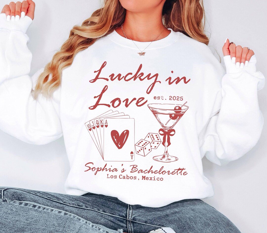 Lucky in Love Adult Victory V Neck Sweater, White with Pink