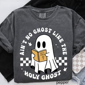 Comfort Colors© Funny Christian Shirt Gift for Christian,Cute Ghost Catholic Shirt, Ghost with Bible Shirt,Retro Christian Apparel Shirt