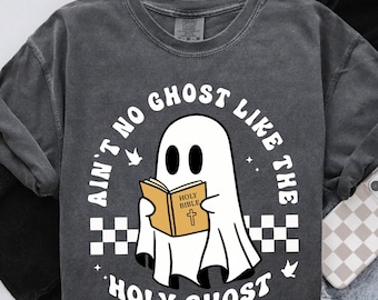 Comfort Colors© Funny Christian Shirt Gift for Christian,Cute Ghost Catholic Shirt, Ghost with Bible Shirt,Retro Christian Apparel Shirt