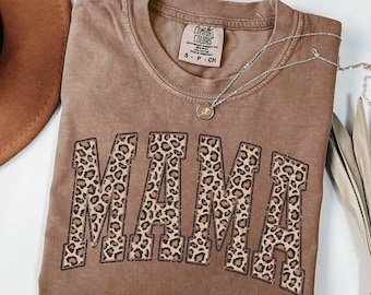 Comfort Colors Leopard Mama T-Shirt, Retro Mom Tee