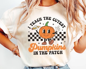 Comfort Colors Fall Teacher Shirt, Retro Pumpkin Tee