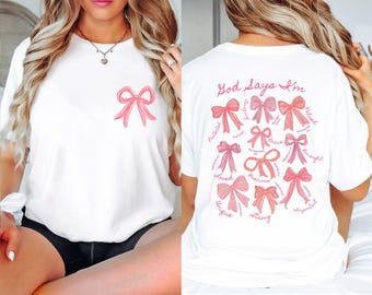 God Says I Am Coquette Bow Shirt, Christian Mom Tee Bible Verse Women Gift